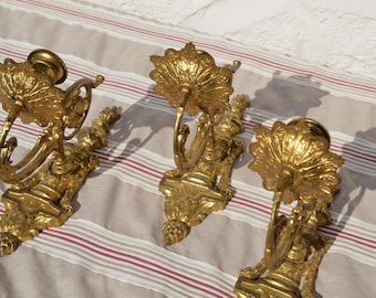 Candle holders set of  3 wall hanging gilded metal bronze candle holders set of 3 candle holders interior wall candle holders