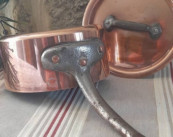 Patelnia miedziana francuska 2 mm Villedieu Patelnia miedziana z pokrywką Patelnia francuska Jakość restauracyjna do gotowania domowego z miedzianą pokrywką