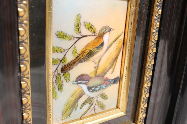 hand painted birds Antique Limoges Demartial French porcelain,picture frame