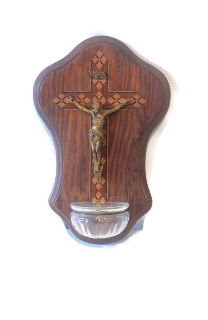 Croix de Crucifix Jésus Religieux, Fonte Verre, Décoration Religieuse Des Années 1940