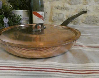 Copper Frying Pan With Lid , fabrication francaise kitchen frying pan , french copper skillet