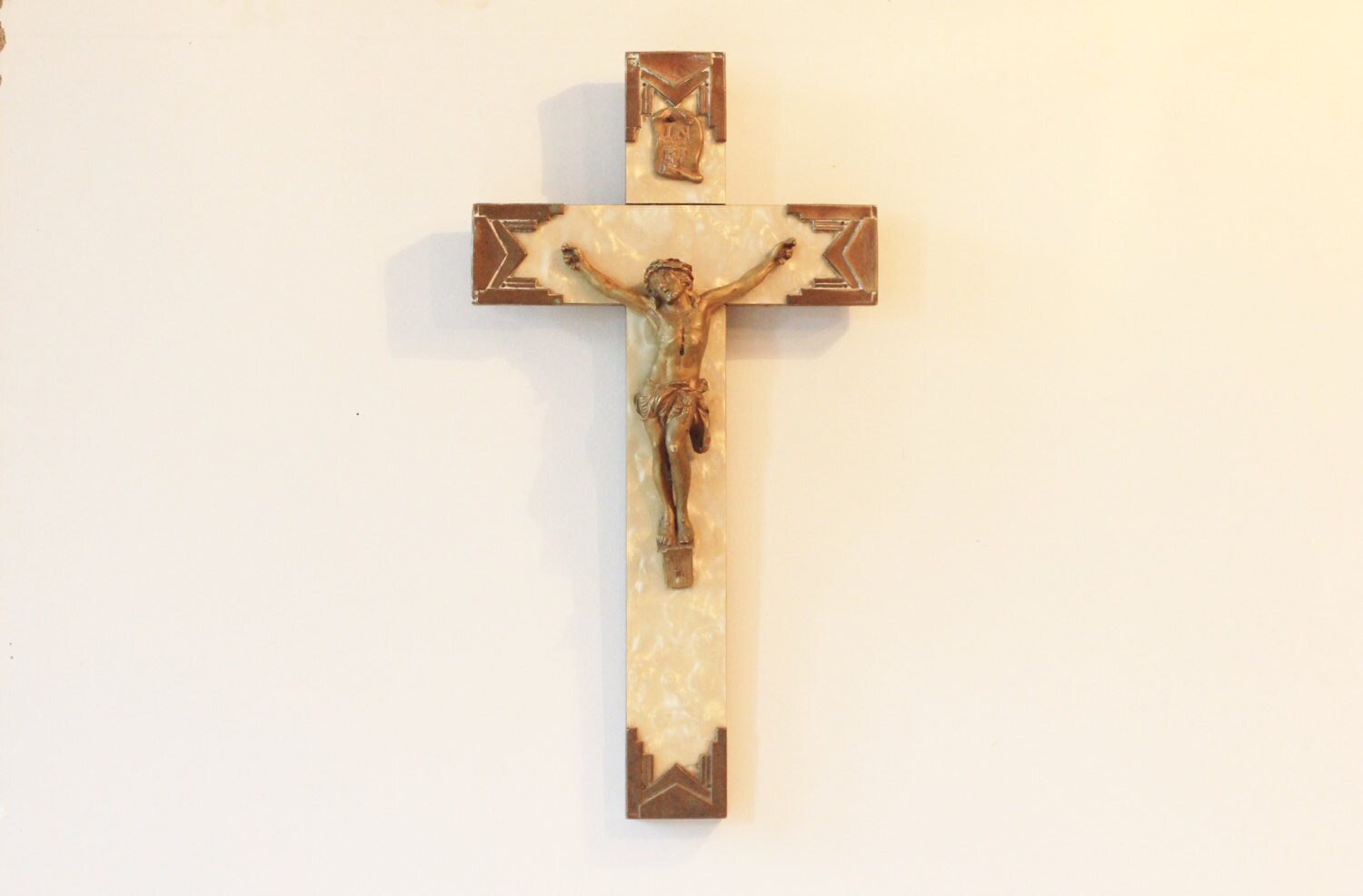 Vintage Français Crucifix Religieux, Jésus, en Bois, Décor Religieux