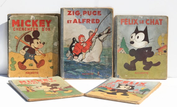 Five French Vintage Comic Booksfelix Le Chatmickey Mouse Etsy Five French Vintage Comic Booksfelix Le Chatmickey Mouse Etsy