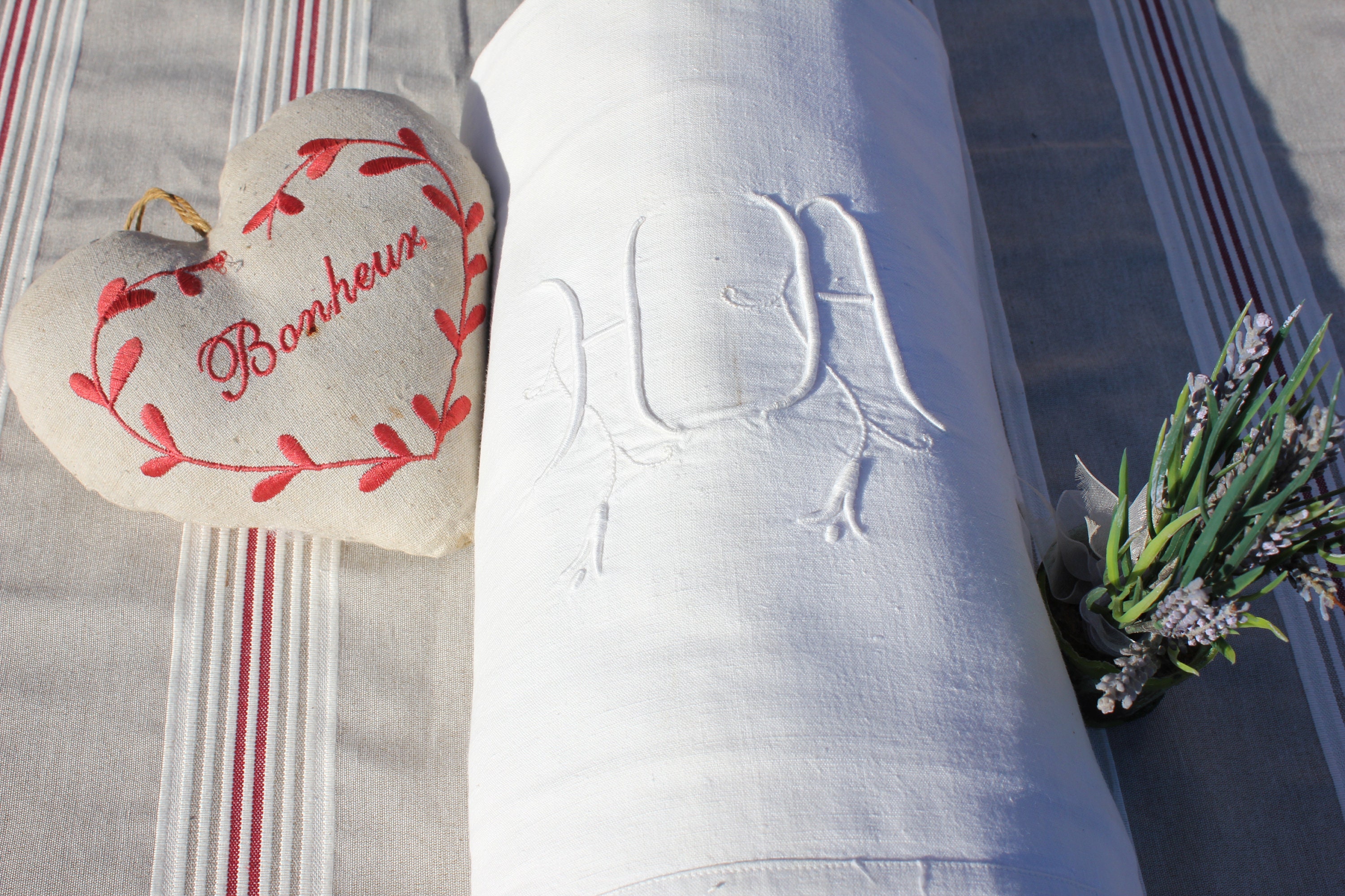 Antique Antique Français Draperie de Initialed Drap Lin, Monogrammé, H A,