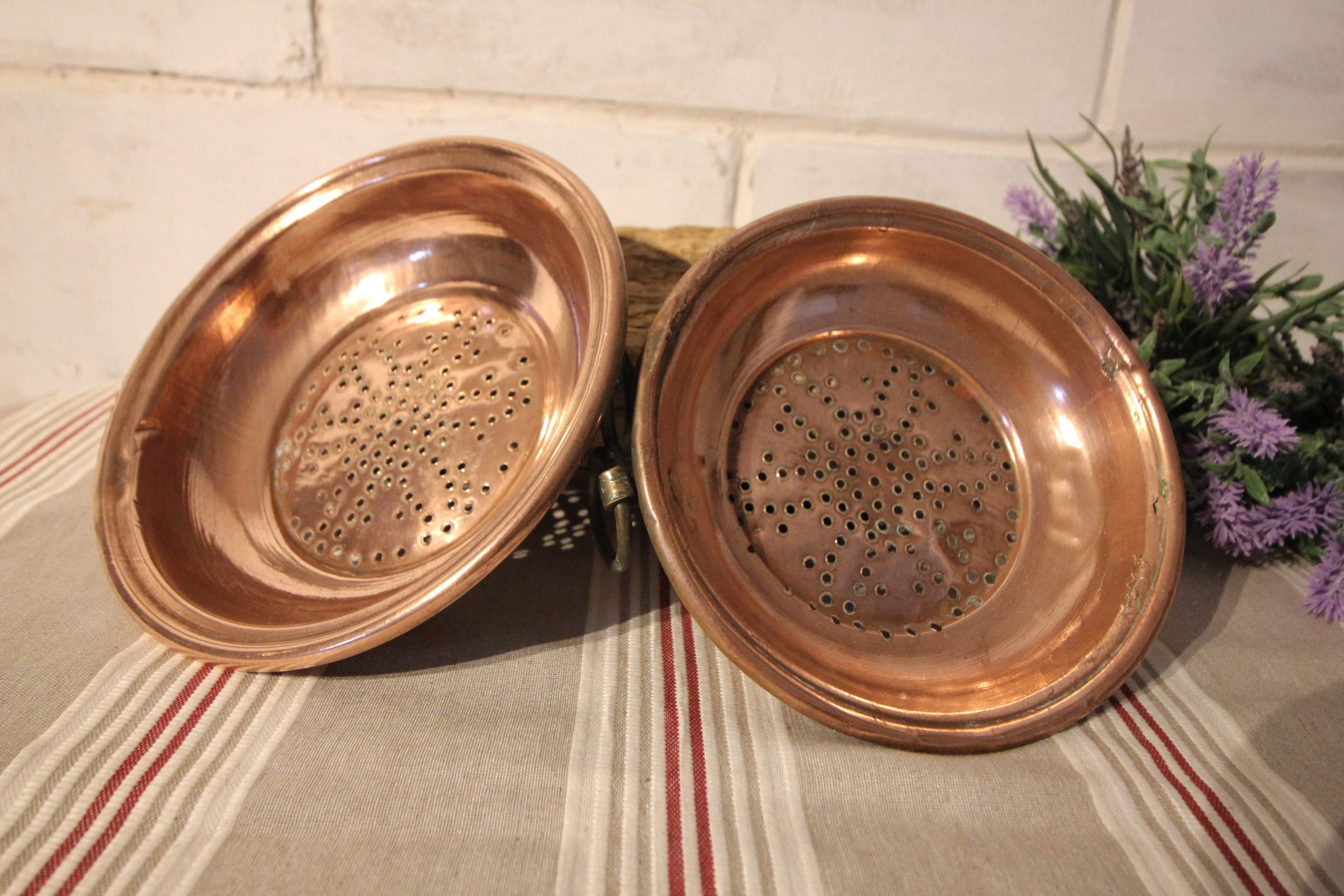 Français Cuivre Tamis Plats Paire de Tamis en Antiques Passoires Décoration Cuisine Français Cuivre