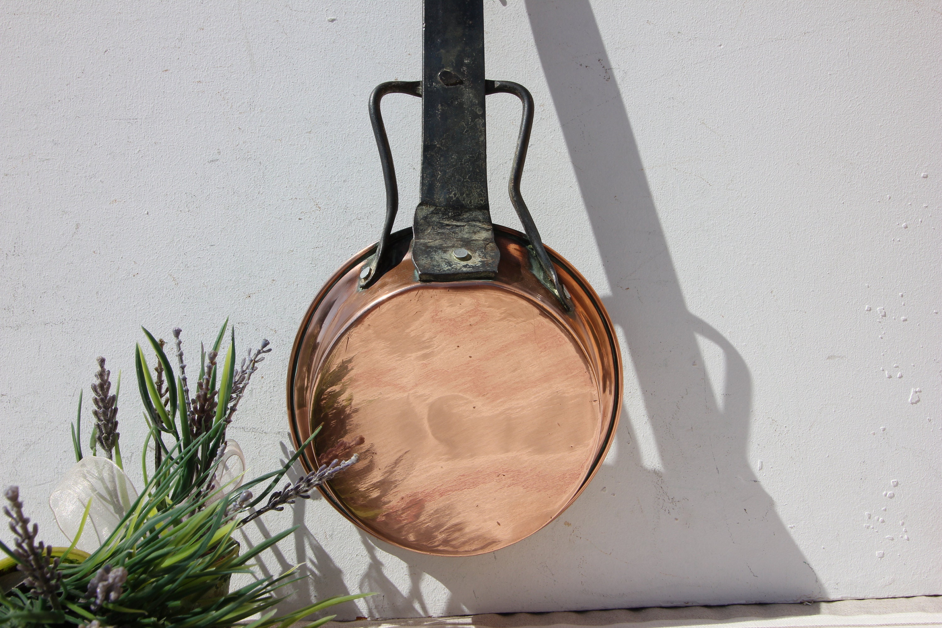 Français Poêle Antique en Cuivre Forgée à La Main Casserole et Métal Faite de Fer Pan