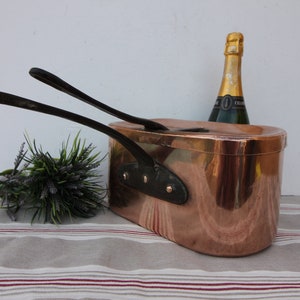 French Antique copper Daubiere stock pot casserole pot stewing pot and lid