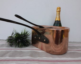 French Antique copper Daubiere stock pot casserole pot stewing pot and lid