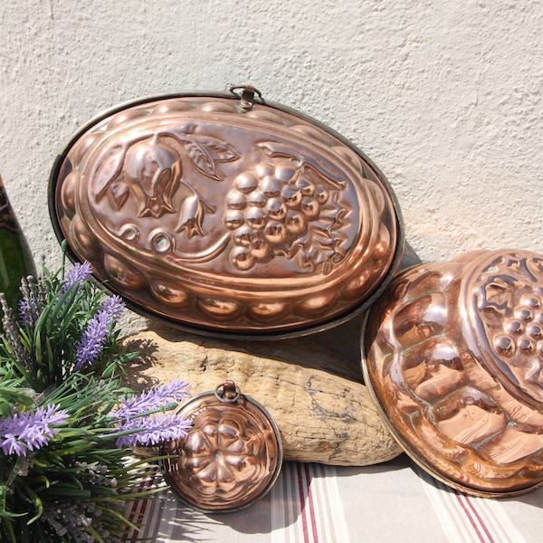 Copper jelly moulds 3 French jelly Moulds fruit jelly grapes