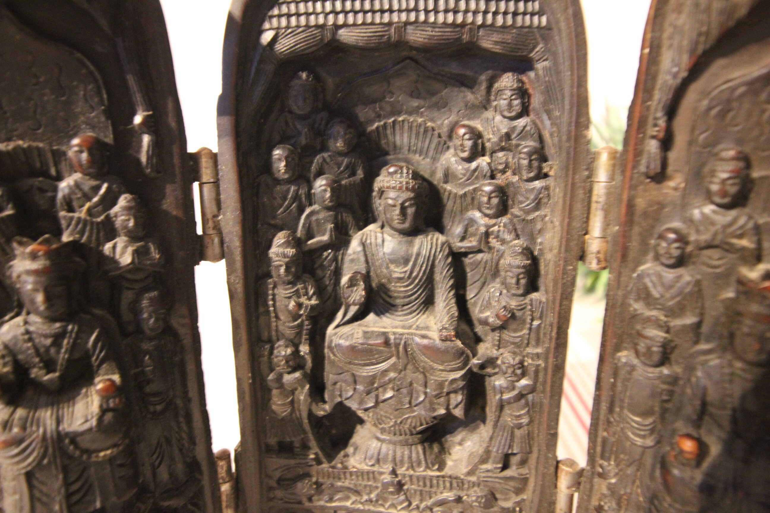 Bouddhiste Pliant Sanctuaire Bouddhiste Sculpté Voyage en Prière Religion Sanctuaire Pliant Étui