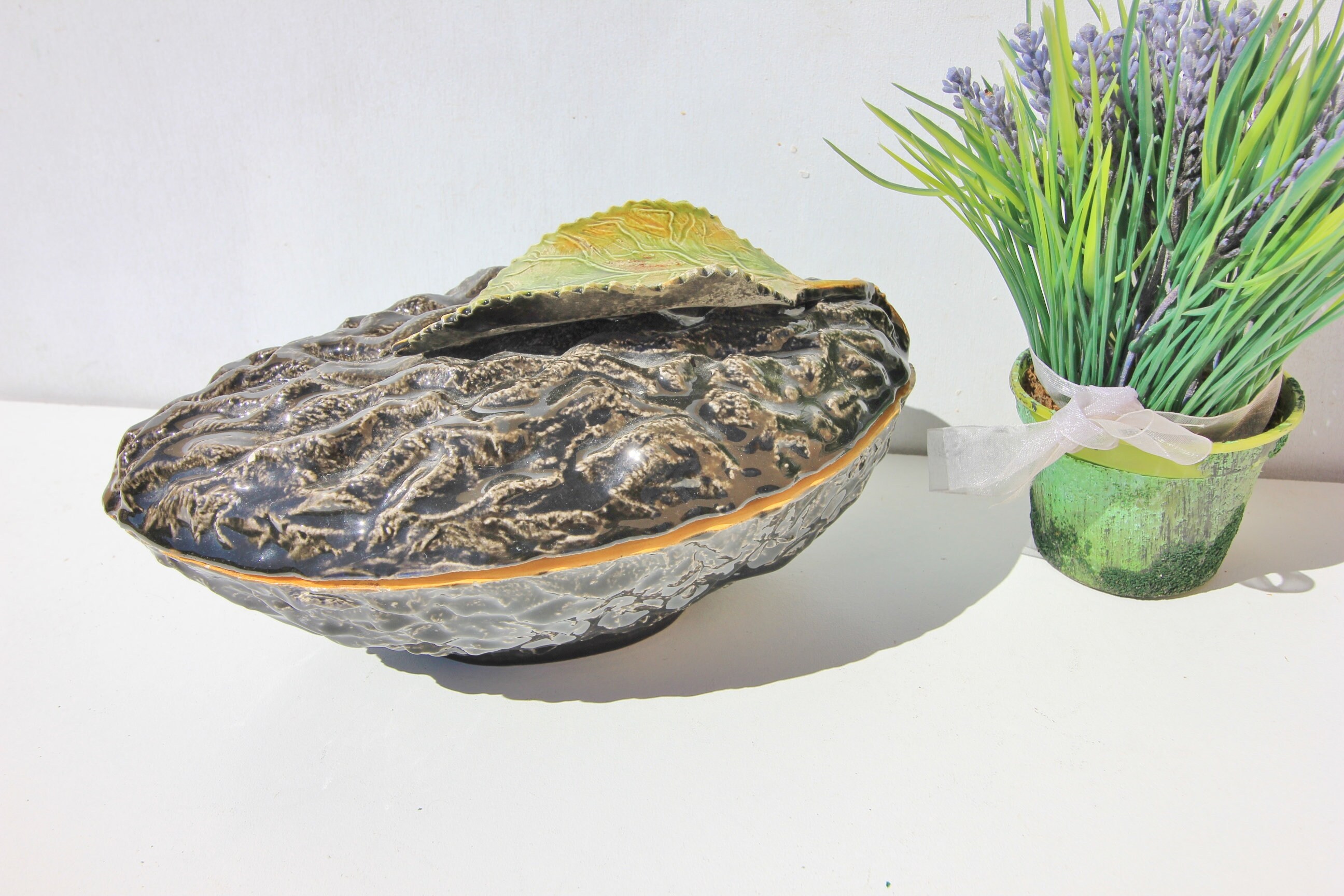 Plat Français Décoratif, Feuille de Figue, Bol Tureen, Plat Service