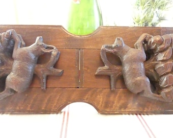 Black Forest Carved Book Ends Wooden Carved Goats Book Shelf Wood Carving Extendable Book Ends