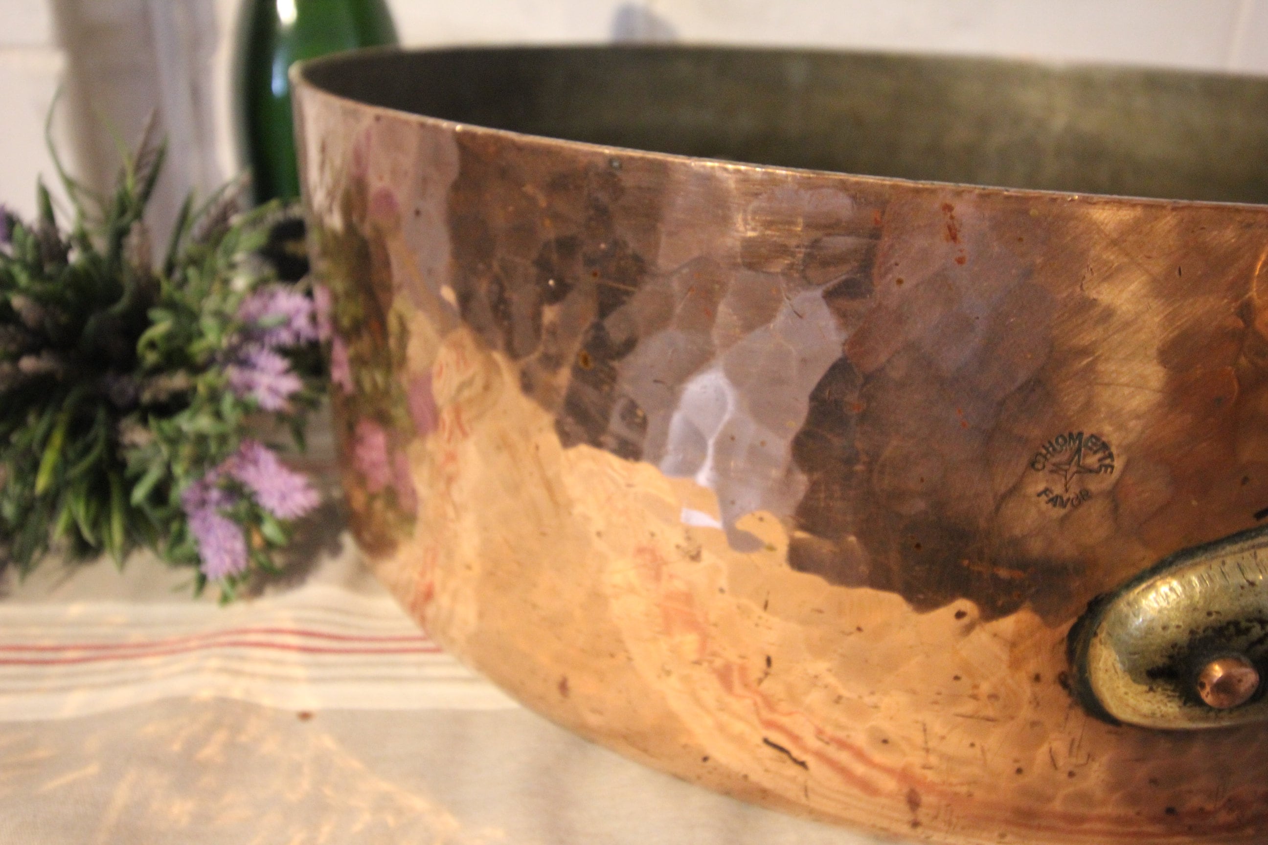 Français Cuivre Chomette Privilégiez La Très Grande Casserole Poêle en Antique Heavy 2 Poignée 11K F