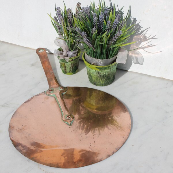 Antique   French Copper  lid, iron handle, French kitchen decor, copper pot