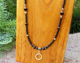 Black & Gold Beaded ID Badge Lanyard, Teacher Gift