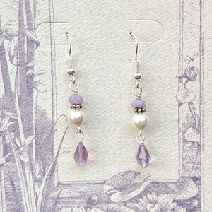 Amethyst Pearl Sterling Silver Dangle Earrings: February Birthstone