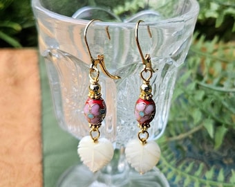 Vintage Red Cloisonne Earrings: Asian Style MOP Dangle Earrings