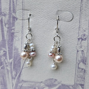 Pearl Tassel Dangle Earrings: Sterling Silver Lever Back, Ethnic Wedding Jewelry