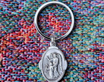 Guardian Angel Medal Key Ring: Catholic Protection Charm, Made in Italy