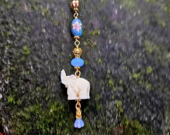 Asian Lucky Elephant Blue Car Mirror Charm Cloisonne Carved Resin Elephant Rear View Mirror Travel Amulet Unique Gift Elephant Car Accessory