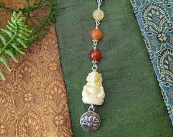 Ganesha Chakra Gemstone Rearview Car Mirror Charm Dangle Ganesha Seven Chakras Protection Amulet Unique Gift Seven Chakra Car Travel Amulet