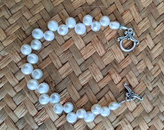 White Pearl Bracelet: Tip Drilled, Toggle Clasp, Wedding Jewelry