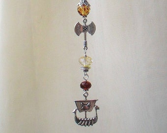Viking Ship Car Mirror Charm: Czech Glass Travel Amulet