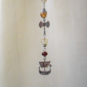 Viking Ship Car Mirror Charm: Czech Glass Travel Amulet