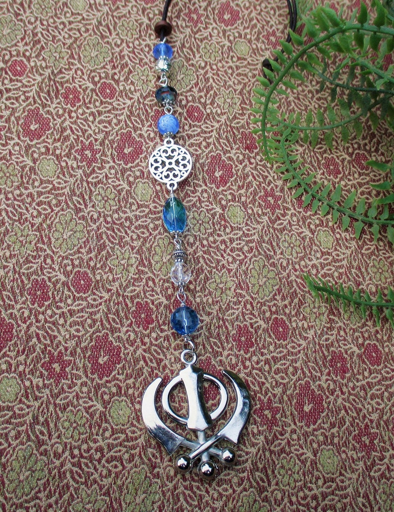 Sikh Khanda Car Mirror Travel Charm Talisman Blue Beaded Sikh Etsy