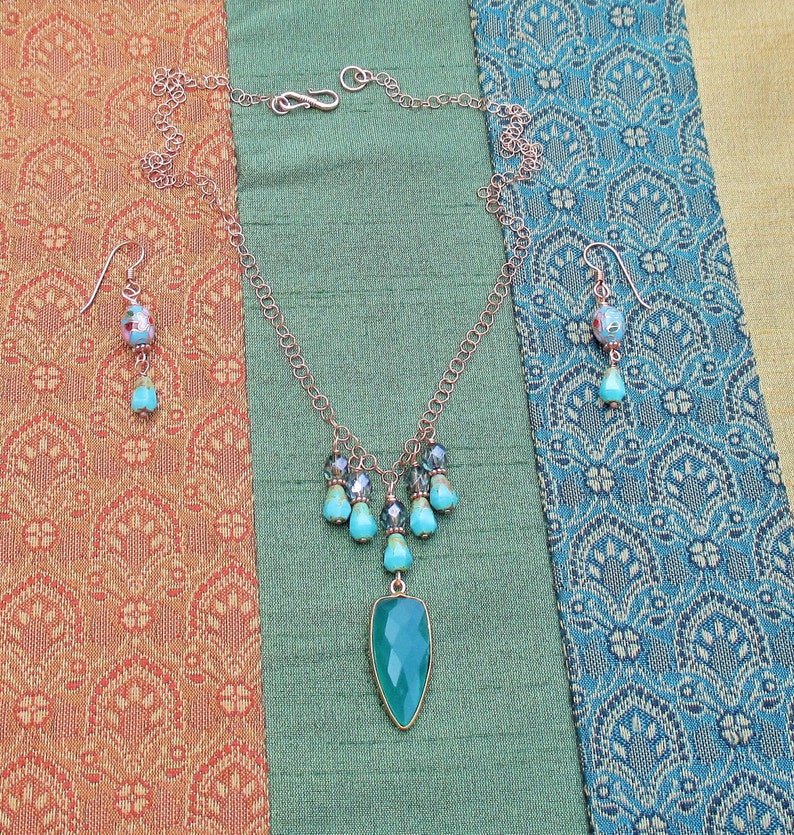 October Birthstone October Birthday Gift Birthstone Jewelry Crystal Necklace Opal Aqua Chalcedony Prehnite Sterling Silver Necklace