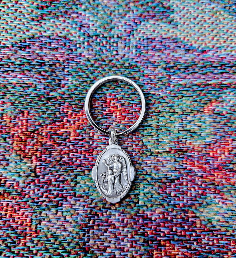 Guardian Angel Medal Key Ring: Catholic Protection Charm, Made in Italy ...