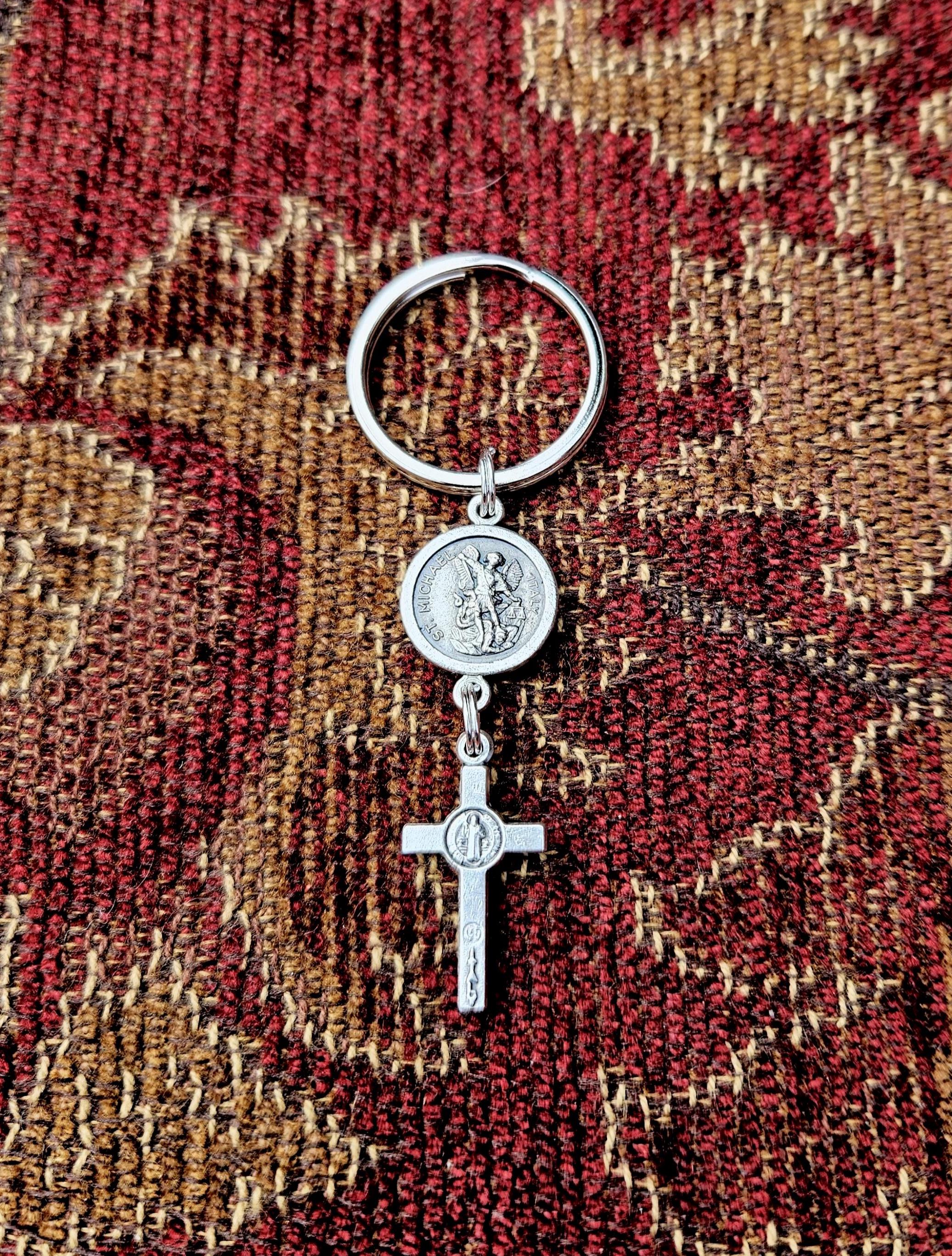 Guardian Angel/st. Michael Cross Key Ring: Catholic Protection Charm ...