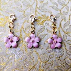Pink Flower Zipper Pull Charms: Backpack Bag Charms, Set of 3