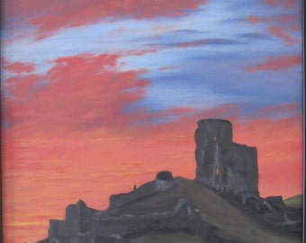 Corfe Castle England. Original Oil Painting