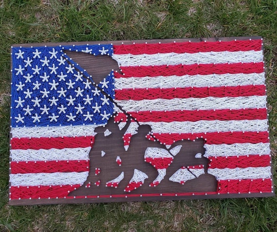 American Flag String Art With Iwo Jima, Soldier Silhouettes