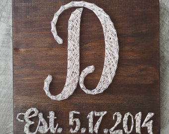 Initial String Art with Wedding Date, wedding gift, gallery wall art, bridal shower gift, 2nd anniversary, cotton anniversary