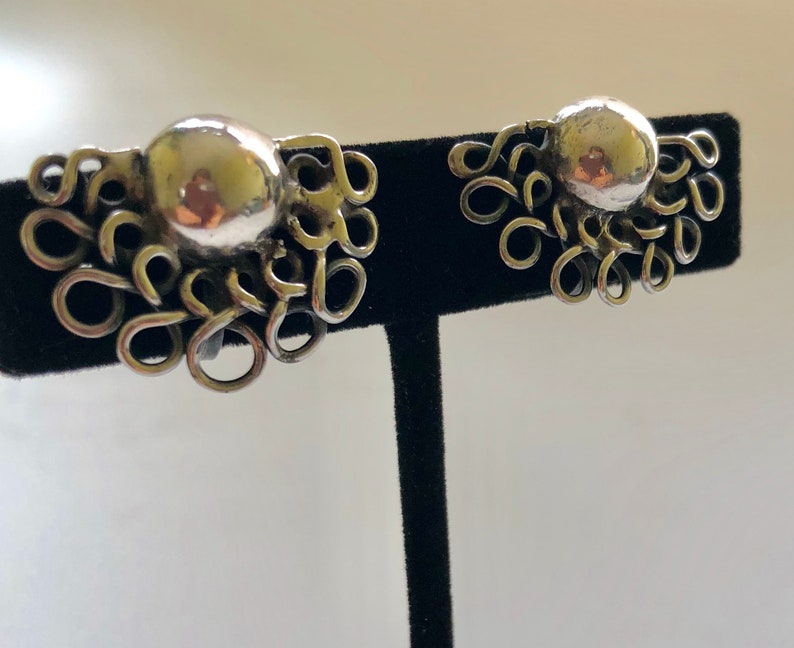 William Spratling Taxco Sterling Silver \u201cLace Moons\u201d Earrings c 1940