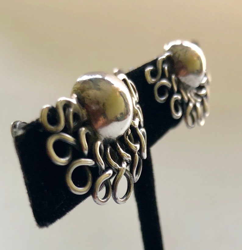 William Spratling Taxco Sterling Silver \u201cLace Moons\u201d Earrings c 1940