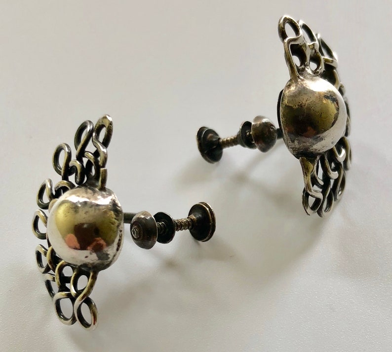William Spratling Taxco Sterling Silver \u201cLace Moons\u201d Earrings c 1940