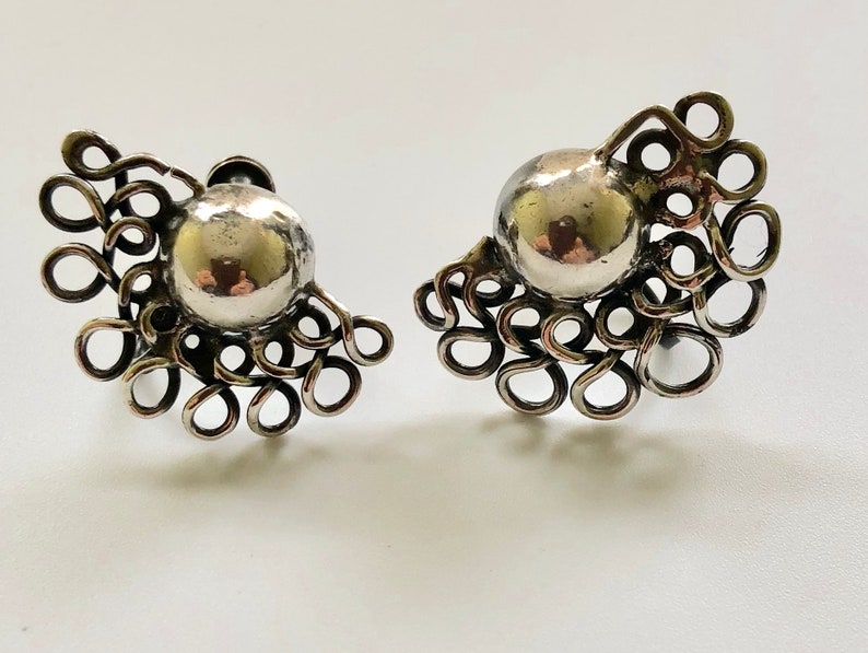 William Spratling Taxco Sterling Silver \u201cLace Moons\u201d Earrings c 1940