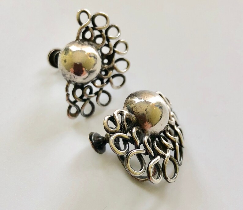 William Spratling Taxco Sterling Silver \u201cLace Moons\u201d Earrings c 1940