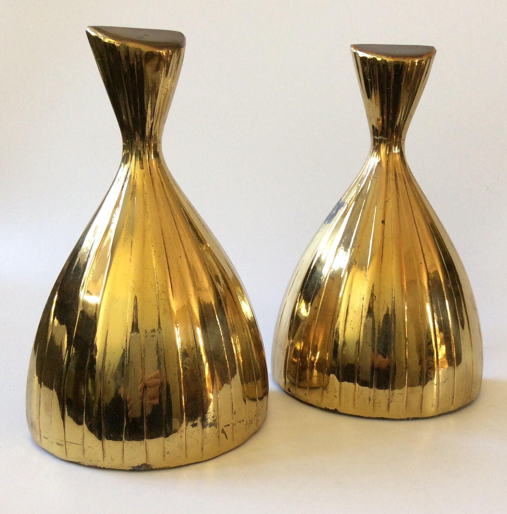 Midcentury Modern Brass Bookends, Norman Bleckner Design 