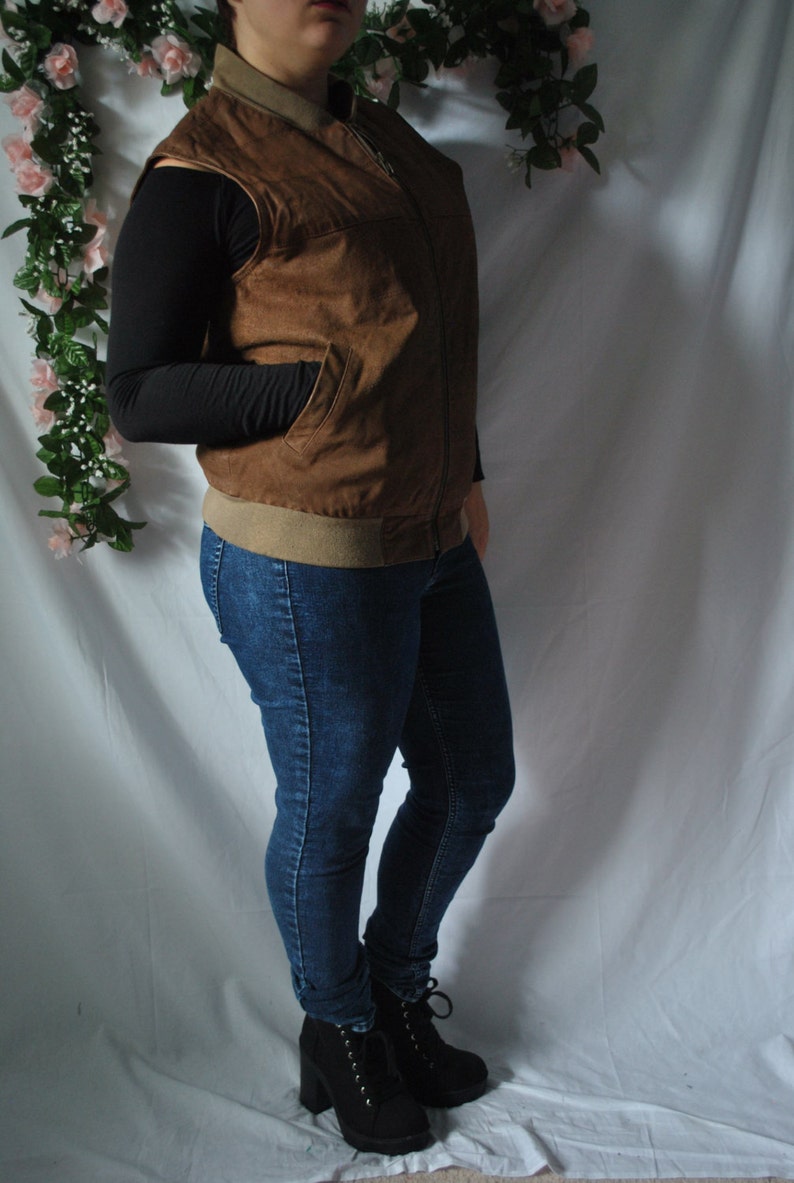 Vintage 80s Genuine Leather Vest Brown Biker Vest Leather Boho Vest Warm Winter Vest Sleeveless Vest Cowboy Leather Vest 80s Western Vest