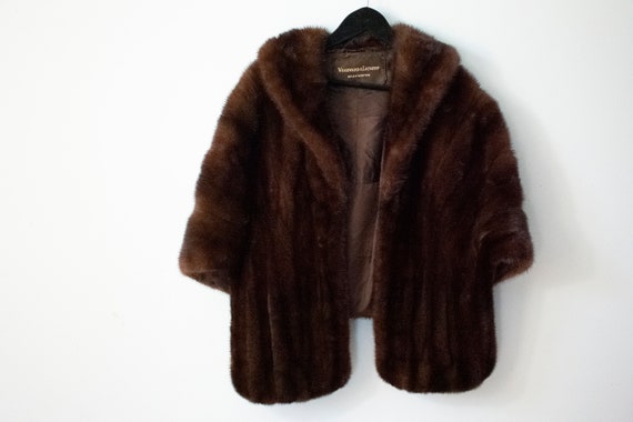 Vintage 60s Authentic Mink Fur Stole Dark Brown Fu