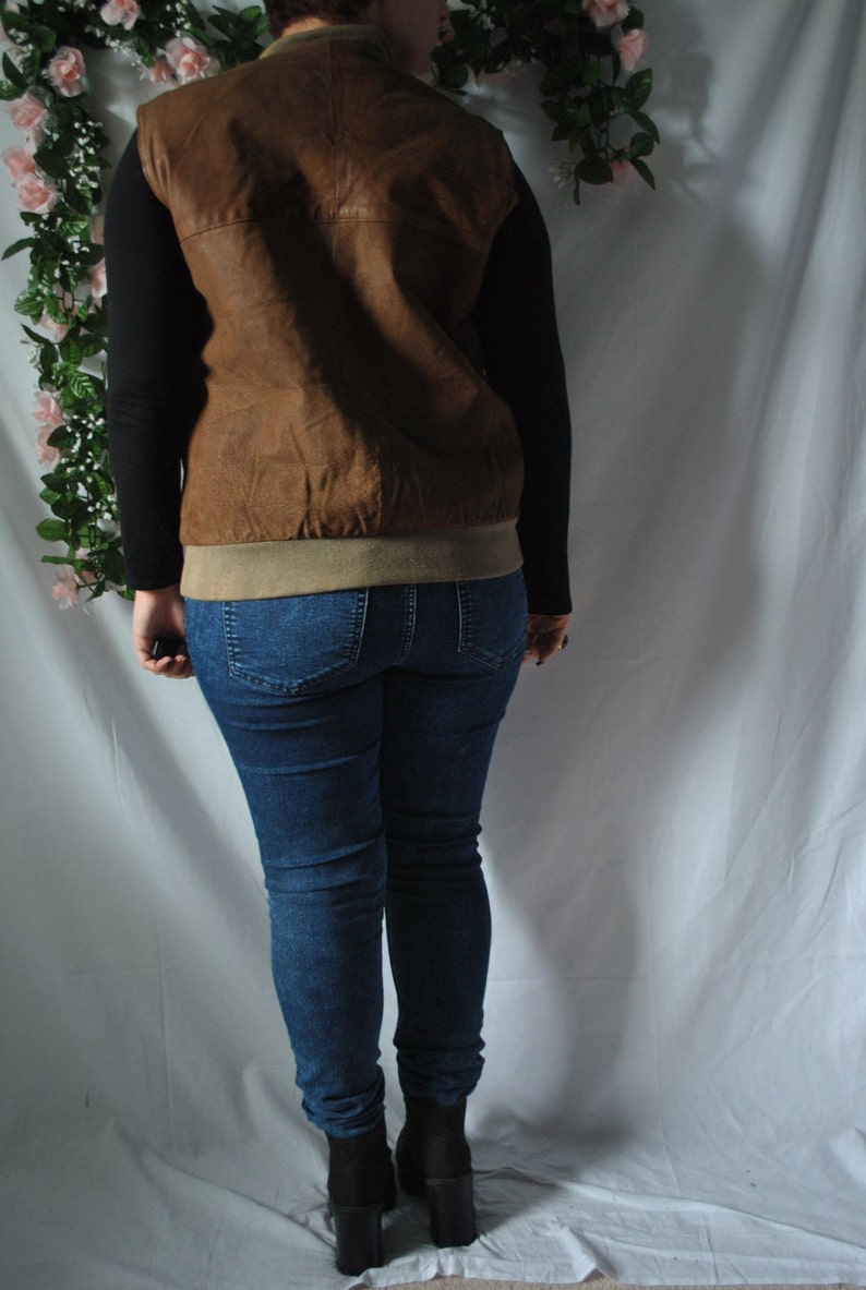 Vintage 80s Genuine Leather Vest Brown Biker Vest Leather Boho Vest Warm Winter Vest Sleeveless Vest Cowboy Leather Vest 80s Western Vest