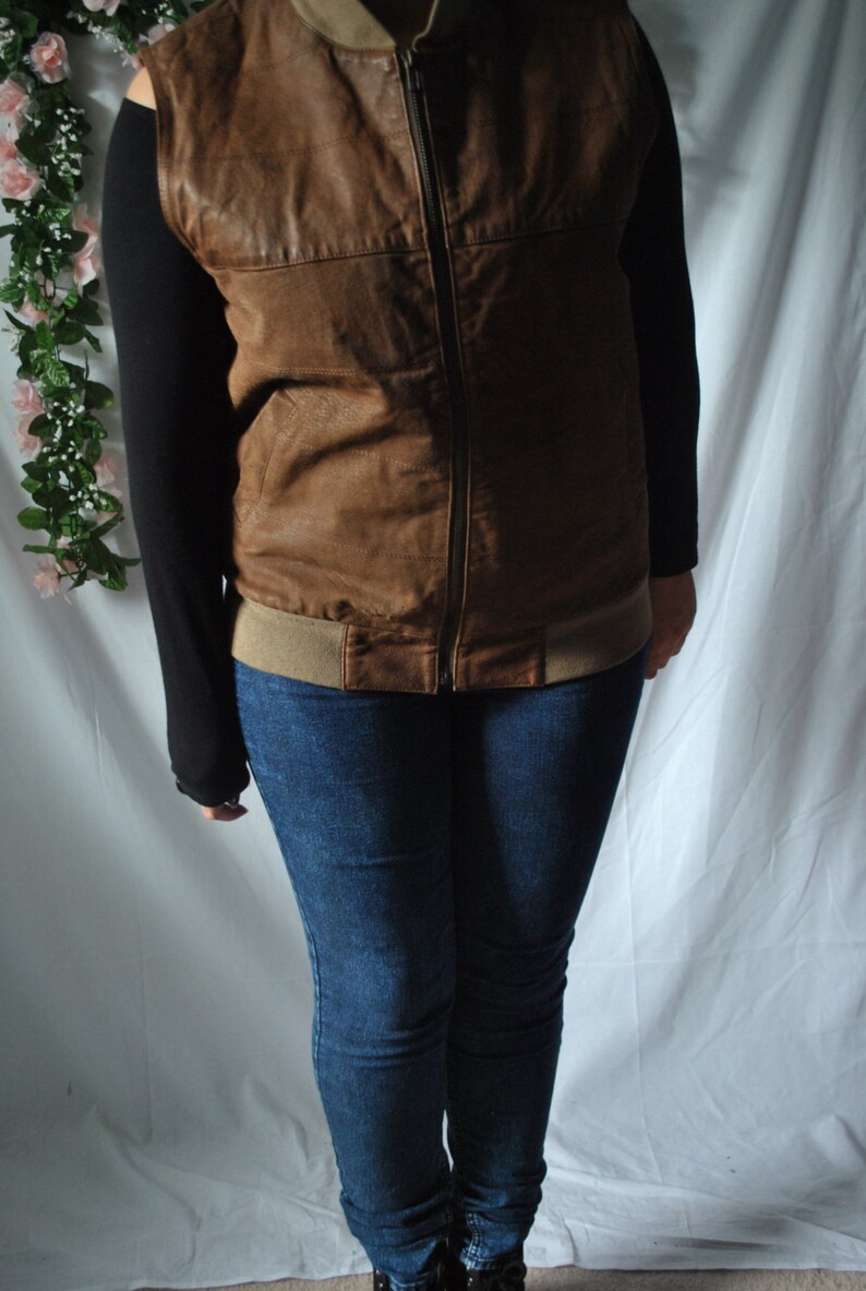 Vintage 80s Genuine Leather Vest Brown Biker Vest Leather Boho Vest Warm Winter Vest Sleeveless Vest Cowboy Leather Vest 80s Western Vest