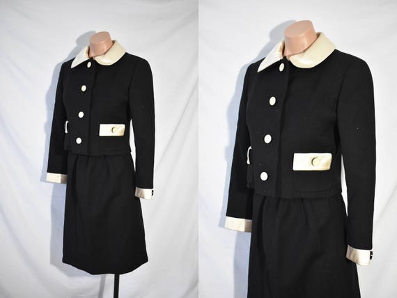Vintage 80s Secretary Black Jacket And Skirt Suit