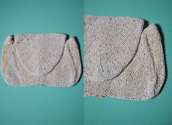 Vintage 20s White Beaded Purse Roaring 20s Coin Pu