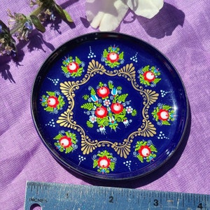 Vintage Navy blue and Floral Arta Austrian Enamelware Dish