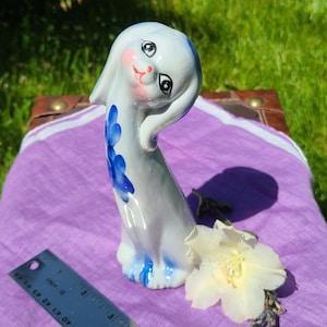 Mid-Century Porcelain Dog Figurine with an Elongated Neck